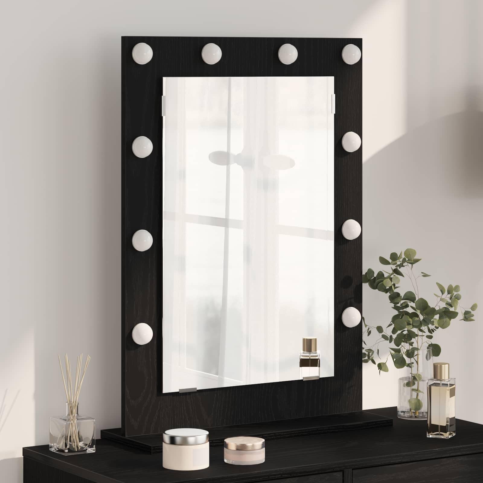 vidaXL Waschtischspiegel Schwarz Eichen-Optik 70 x 50 x 18 cm