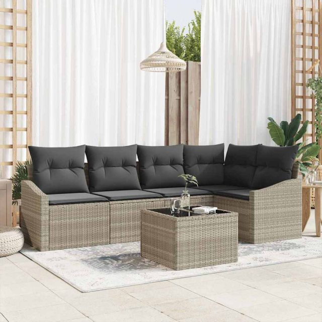 vidaXL Sofa Set mit Kissen 6 pcs Hellgrau Poly Rattan