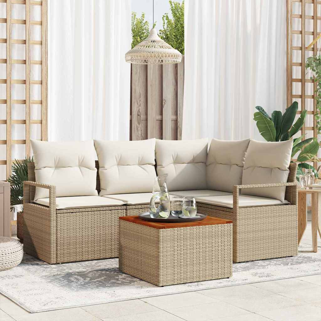 vidaXL Gartensofa-set mit Kissen 5 pcs Beige Poly-Rattan