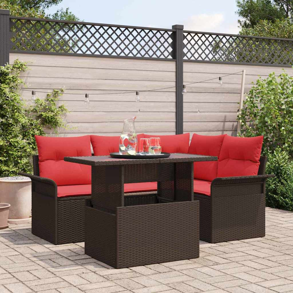 vidaXL Gartensofa-set mit Kissen 5 pcs Braun Poly-Rattan