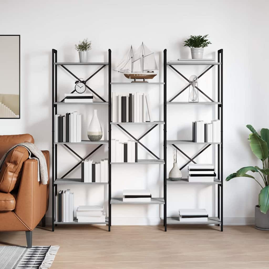 vidaXL Bücherregal Grau Sonoma 156 x 25 x 167 cm Holzwerkstoff