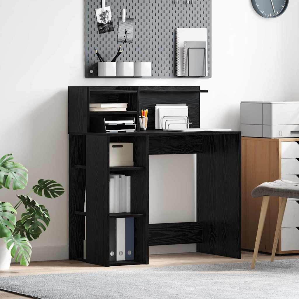 vidaXL Schreibtisch mit Regal Schwarz Eichen-Optik 90 x 48 x 101,5 cm