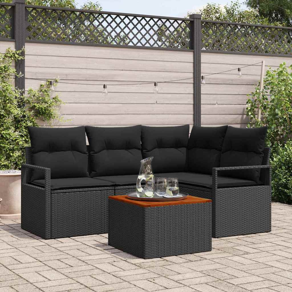 vidaXL Gartensofa-set mit Kissen 5 pcs Schwarz Poly-Rattan