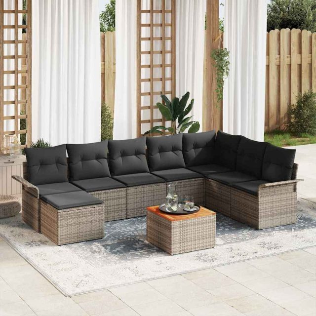 vidaXL Gartensofa-set mit Kissen 9 pcs Grau Poly-Rattan