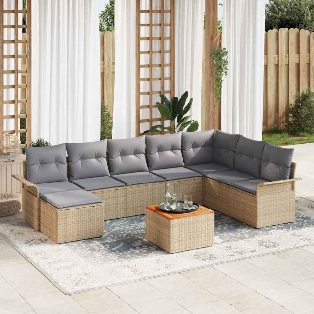 vidaXL Gartensofa-set mit Kissen 9 pcs Beige Poly-Rattan