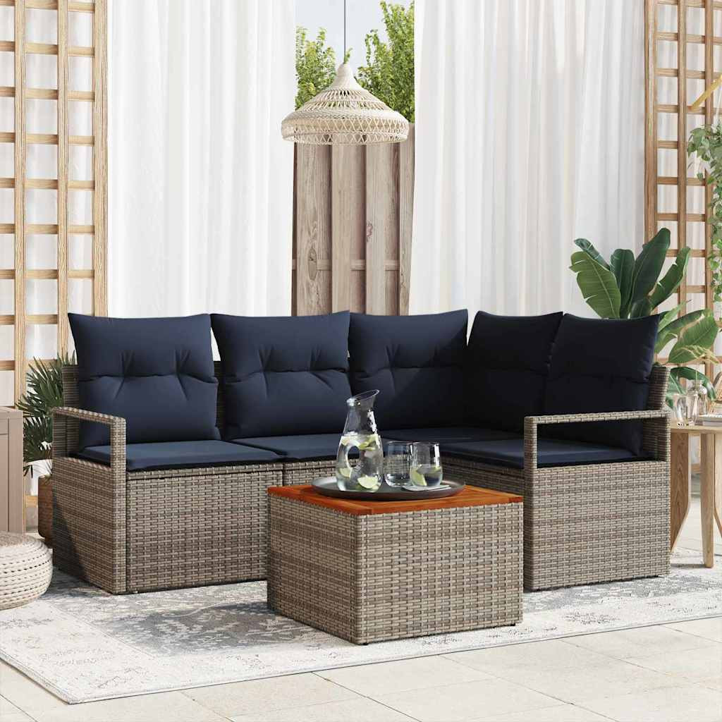 vidaXL Gartensofa-set mit Kissen 5 pcs Grau Poly-Rattan