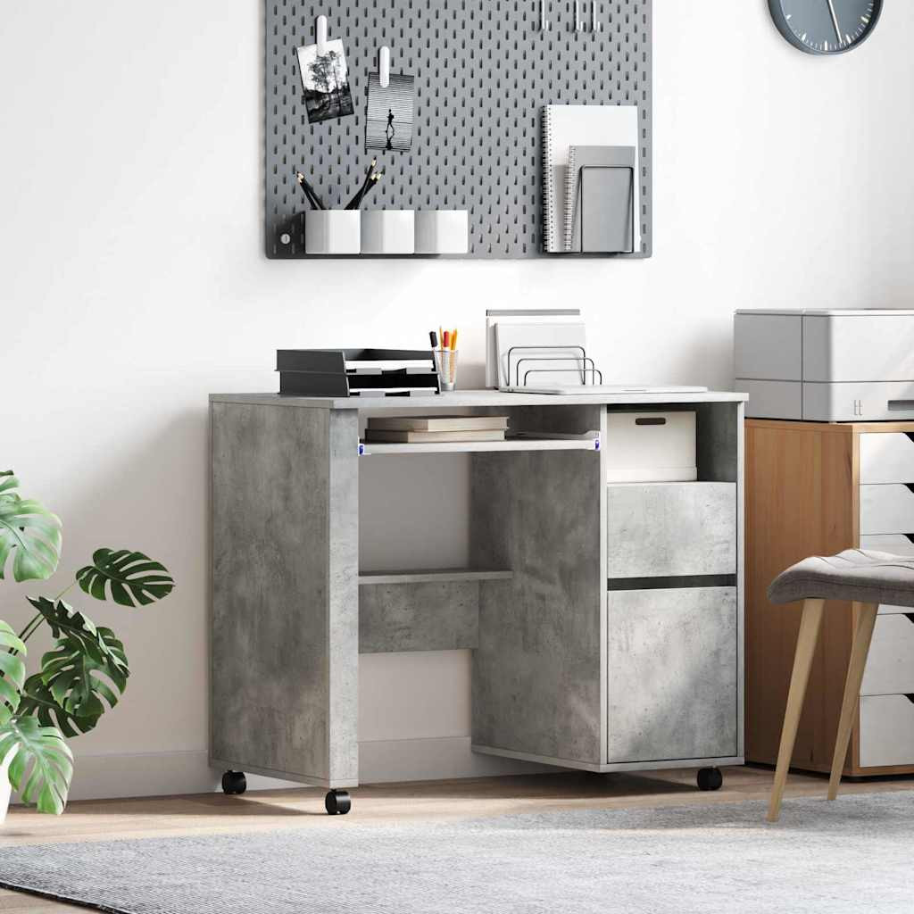 vidaXL Tisch mit Rädern Beton Grau 91 x 50 x 77 cm Holzwerkstoff