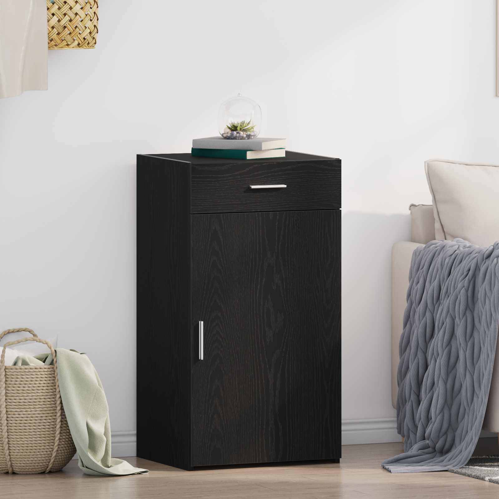 vidaXL Sideboard mit Schubladen Schwarz Eichen-Optik 50 x 42,5 x 93 cm
