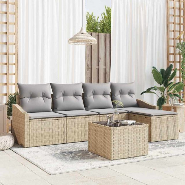 vidaXL Sofa Set mit Kissen 6 pcs Beige Poly-Rattan