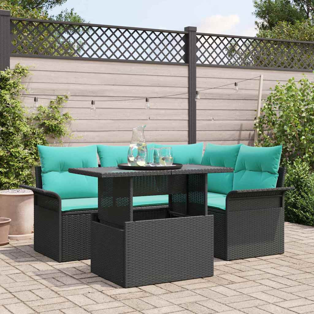 vidaXL Gartensofa-set mit Kissen 5 pcs Schwarz Poly-Rattan