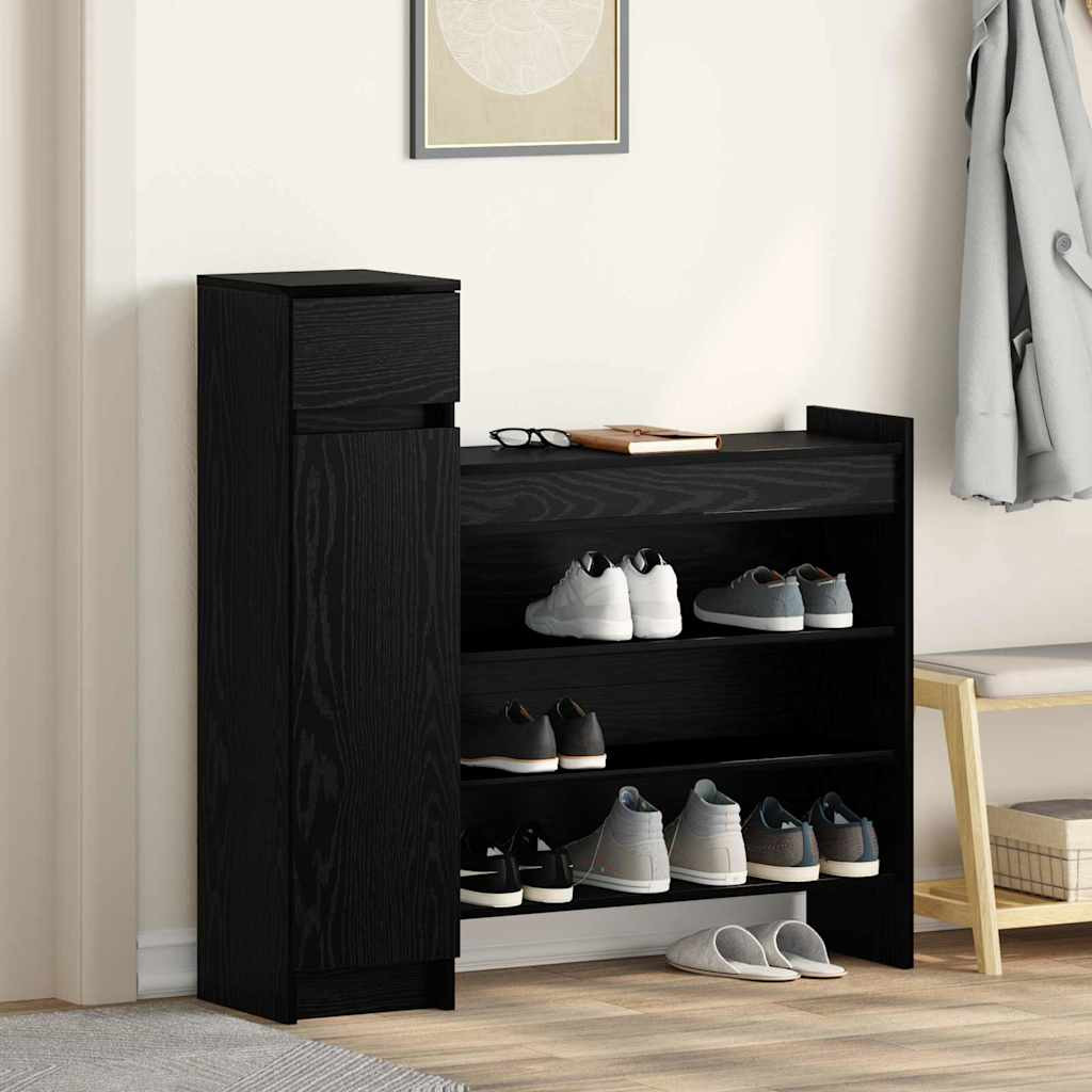 vidaXL Schuhschrank mit Regal Schwarz Eichen-Optik 100,5 x 28 x 100 cm