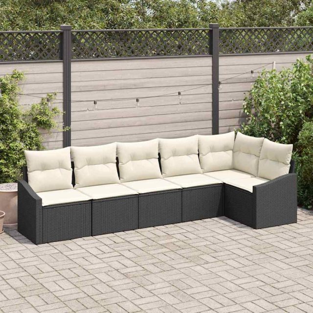 vidaXL Sofa Set mit Kissen 6 pcs Schwarz Poly Rattan