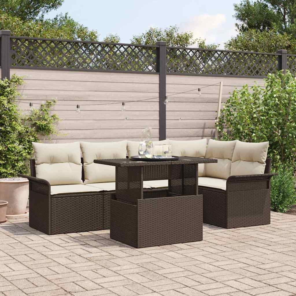 vidaXL Gartensofa-set mit Kissen 6 pcs Braun Poly-Rattan