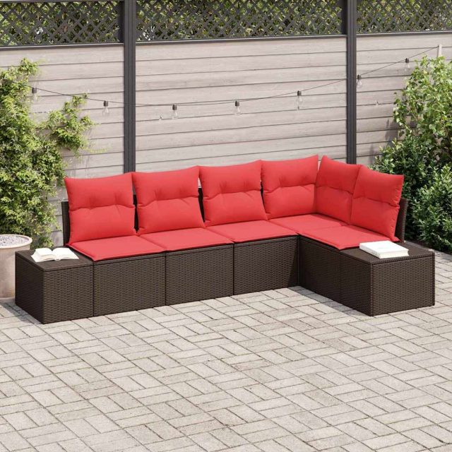 vidaXL Gartensofa-set mit Kissen 5 pcs Braun Poly-Rattan