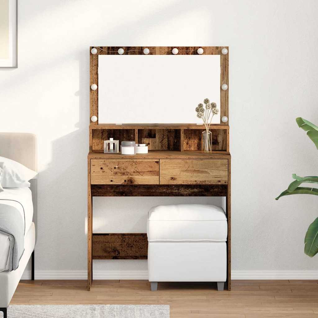 vidaXL Schminktisch mit Regal Altholz 80 x 41 x 134,5 cm Holzwerkstoff
