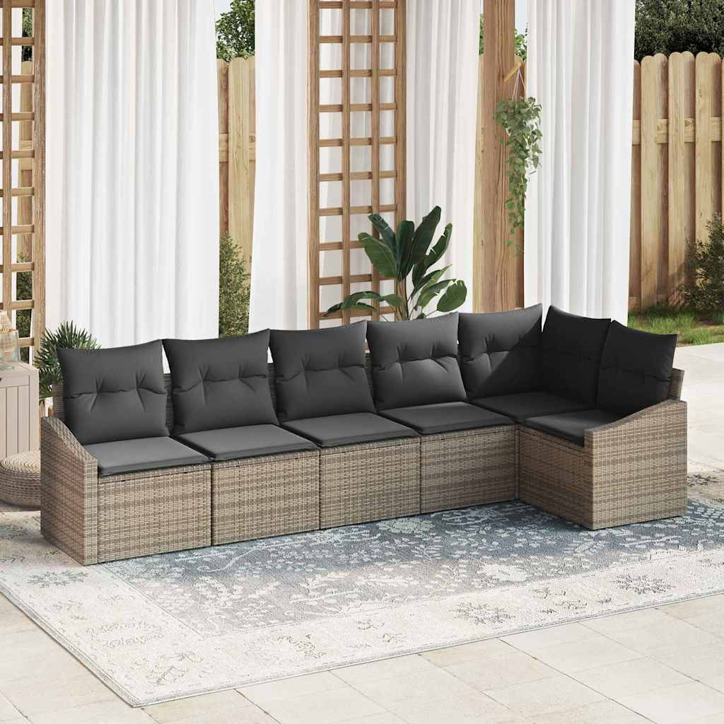 vidaXL Sofa Set mit Kissen 6 pcs Grau Poly-Rattan