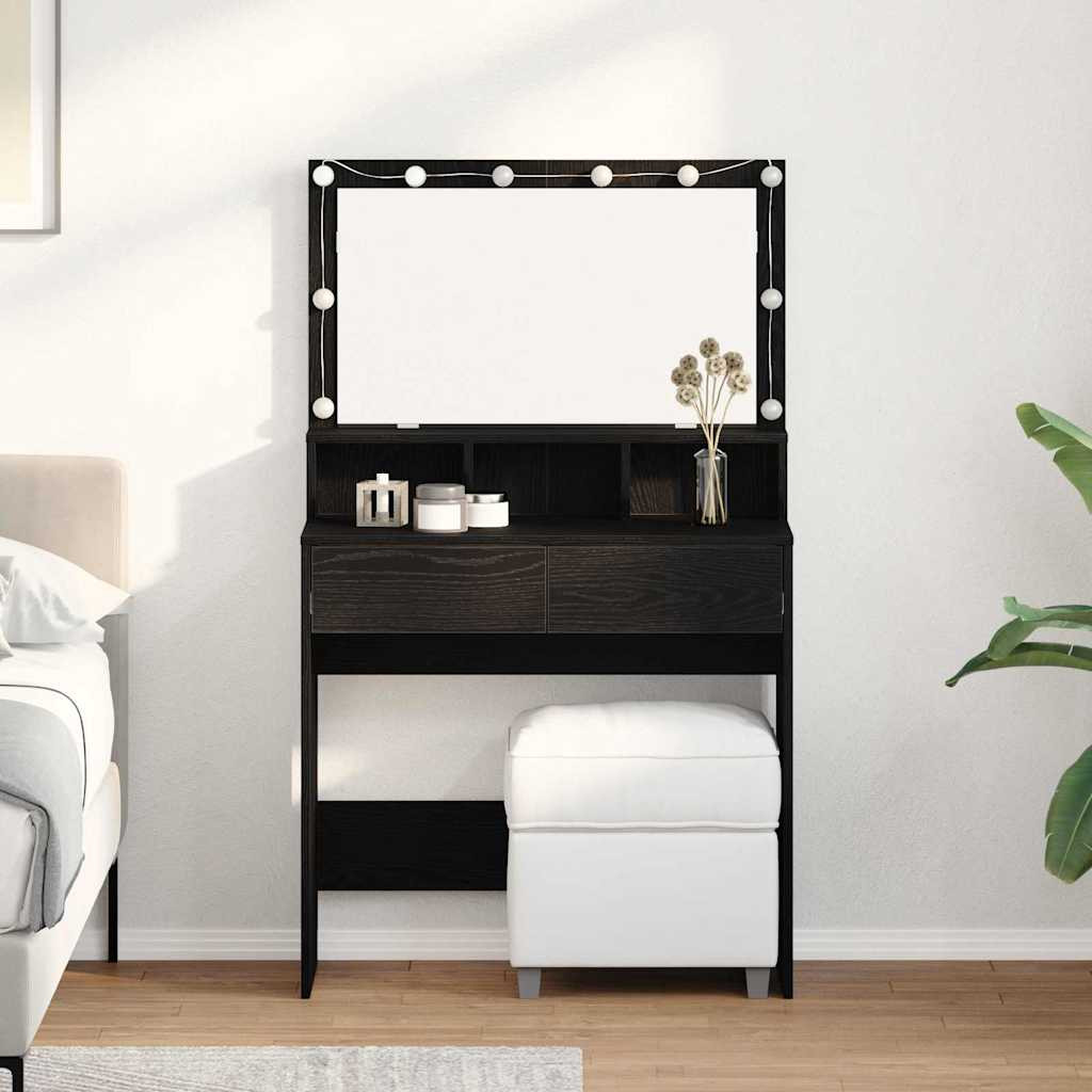 vidaXL Schminktisch mit Regal Schwarz Eichen-Optik 80 x 41 x 134,5 cm