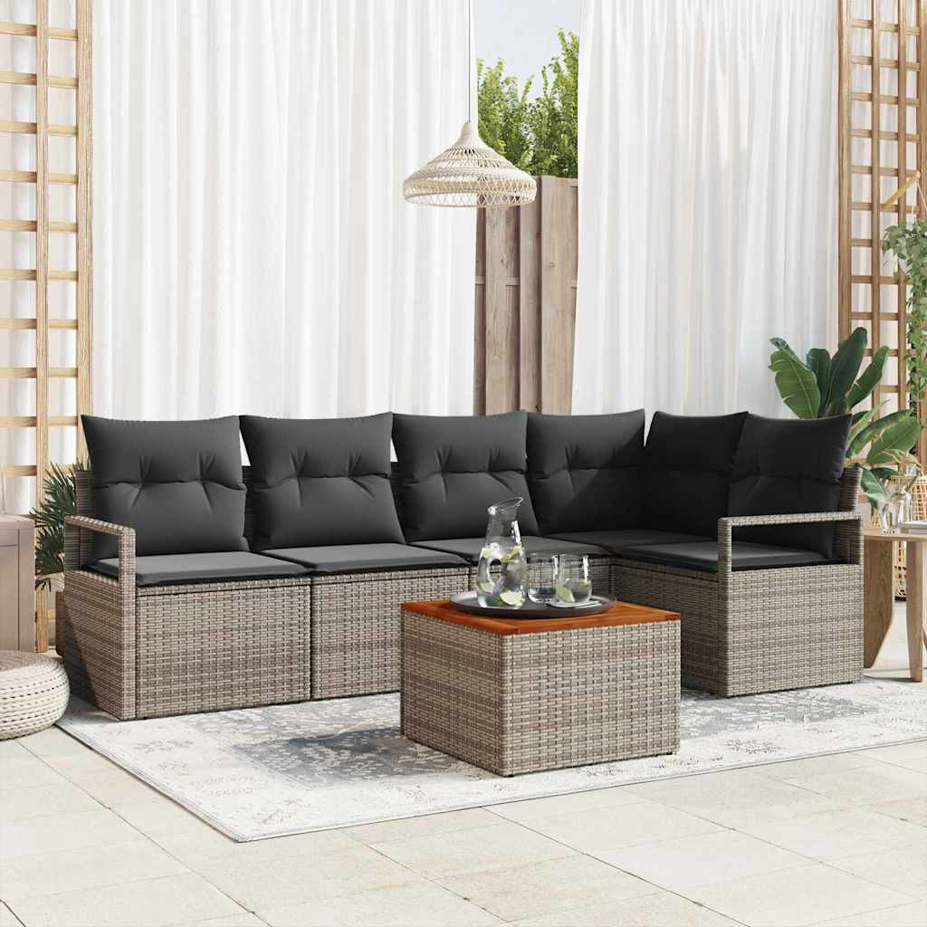 vidaXL Gartensofa-set mit Kissen 6 pcs Grau Poly-Rattan