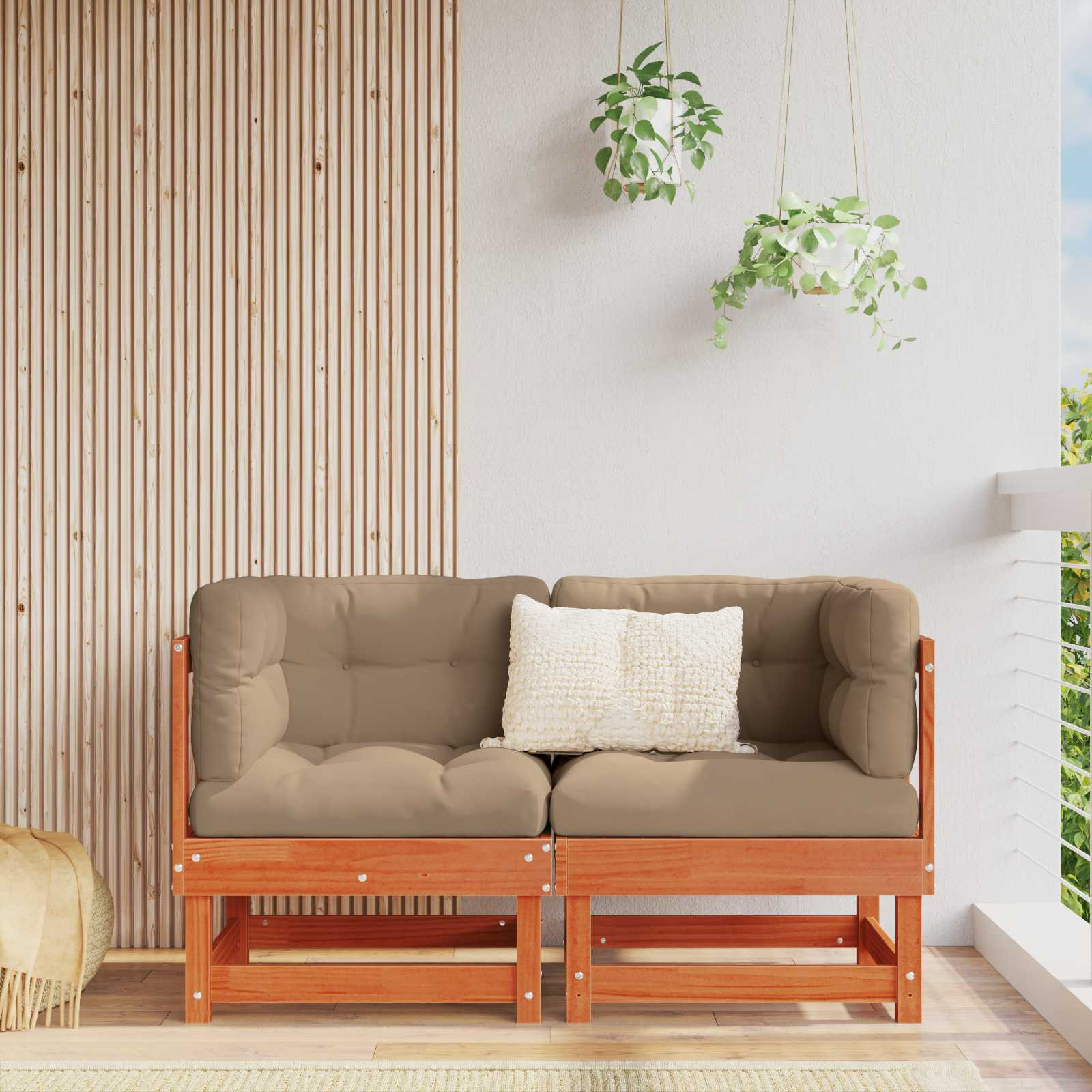 vidaXL 2 pcs Gartenecksofa Massives Kiefernholz Wachsbraun