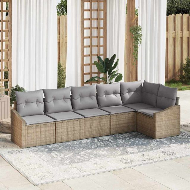 vidaXL Sofa Set mit Kissen 6 pcs Beige Poly Rattan