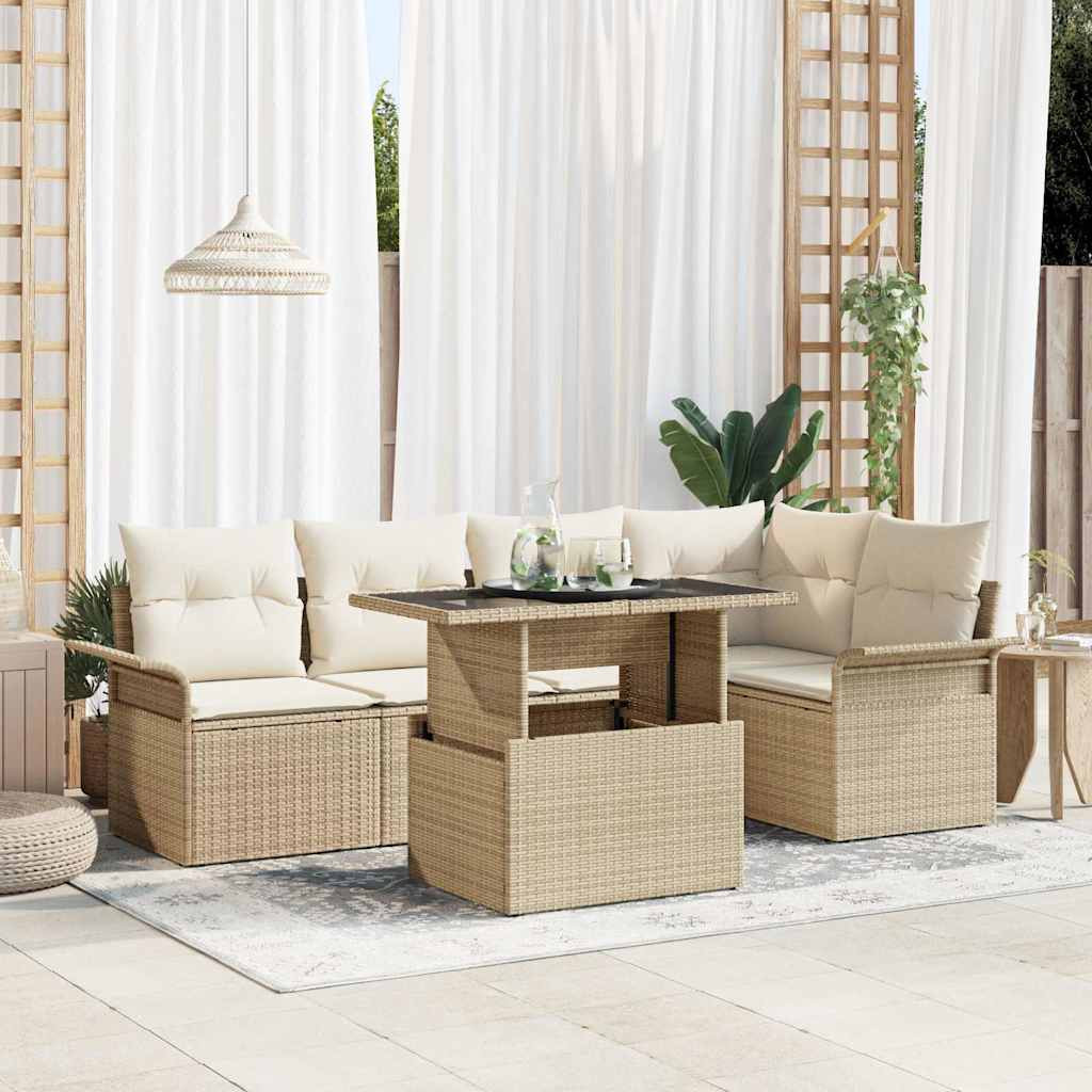 vidaXL Gartensofa-set mit Kissen 6 pcs Beige Poly-Rattan