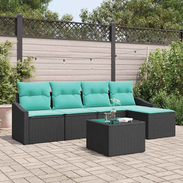 vidaXL Sofa Set mit Kissen 6 pcs Schwarz Poly-Rattan