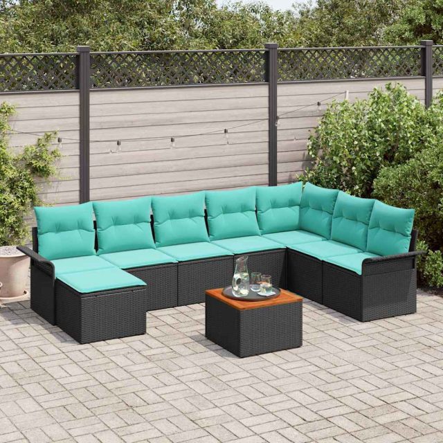 vidaXL Gartensofa-set mit Kissen 9 pcs Schwarz Poly-Rattan