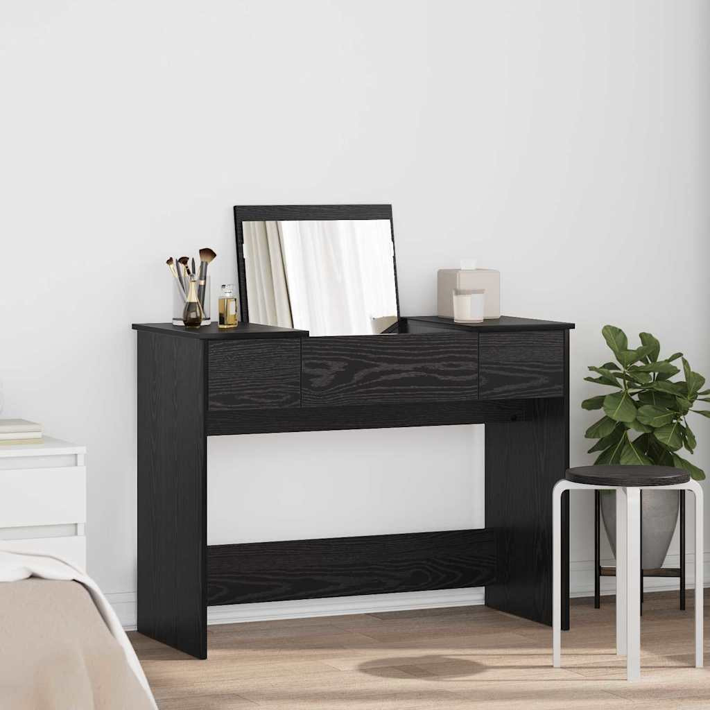 vidaXL Kosmetiktisch mit Spiegel Schwarz Eichen-Optik 100 x 45 x 76 cm