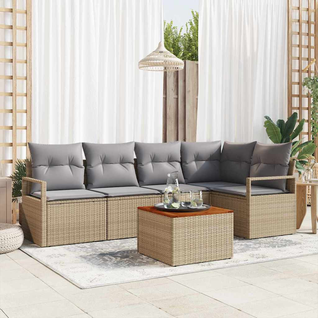 vidaXL Gartensofa-set mit Kissen 6 pcs Beige Poly-Rattan