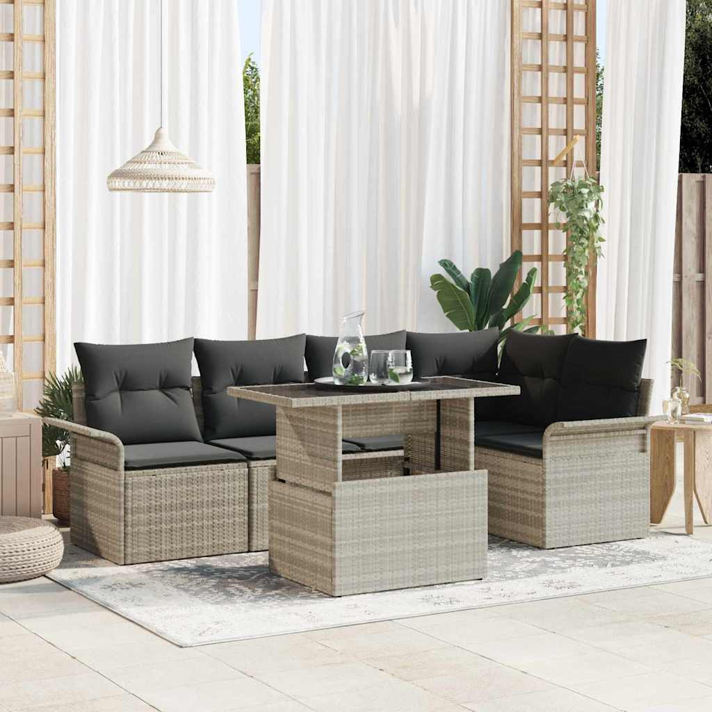 vidaXL Gartensofa-set mit Kissen 6 pcs Hellgrau Poly-Rattan