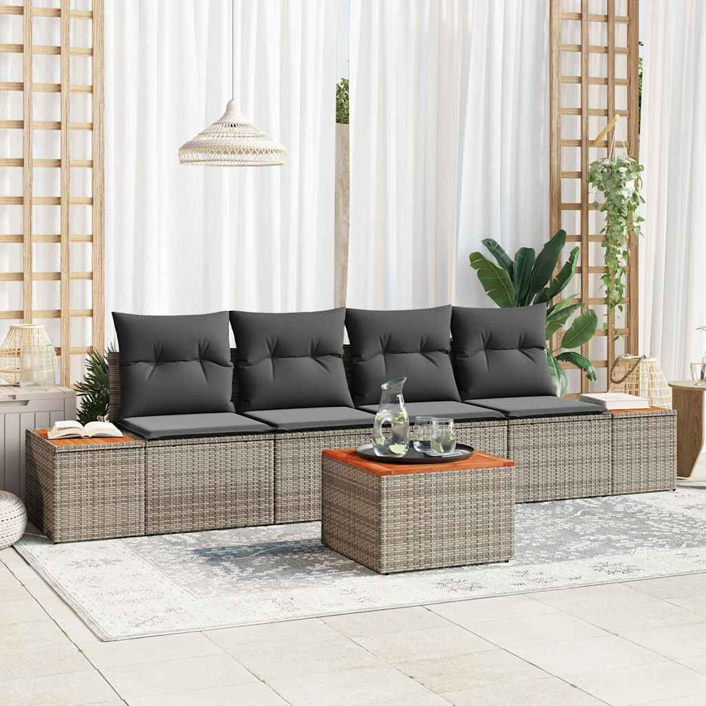 vidaXL Gartensofa-set mit Kissen 5 pcs Grau Poly Rattan