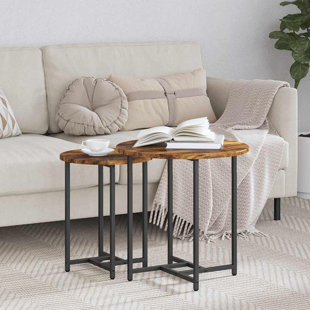 vidaXL Beistelltisch-Set 2 pcs Geräucherte Eiche und Schwarz
