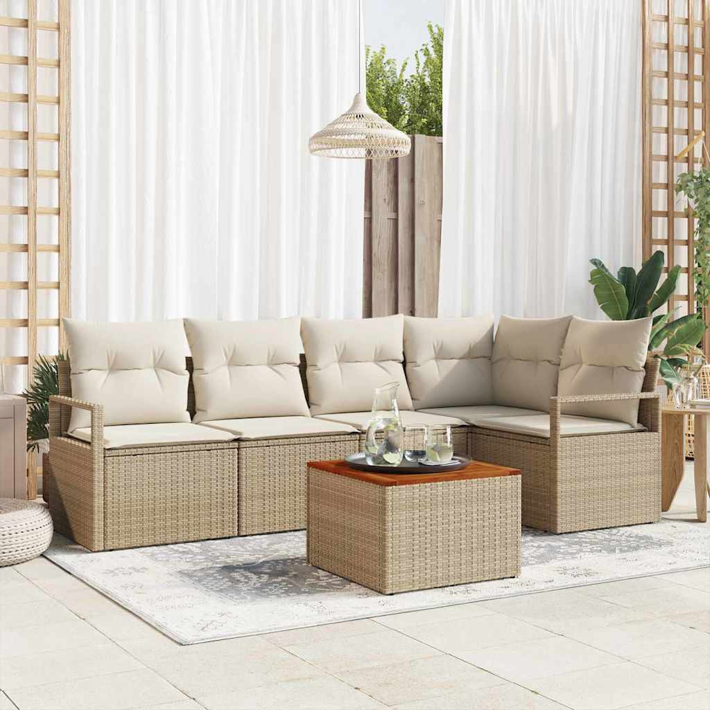 vidaXL Gartensofa-set mit Kissen 6 pcs Beige Poly-Rattan