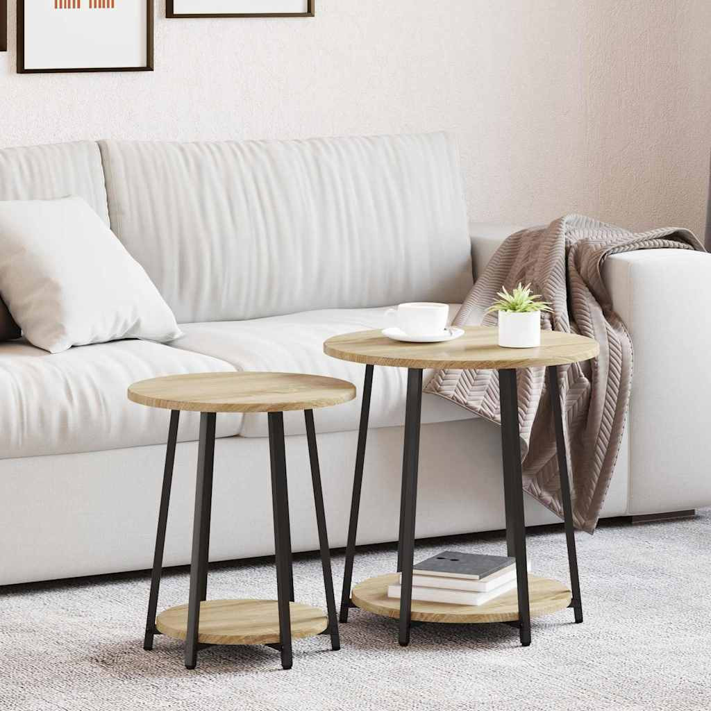 vidaXL Beistelltisch-Set mit Regal 2 pcs Sonoma Eiche und Schwarz