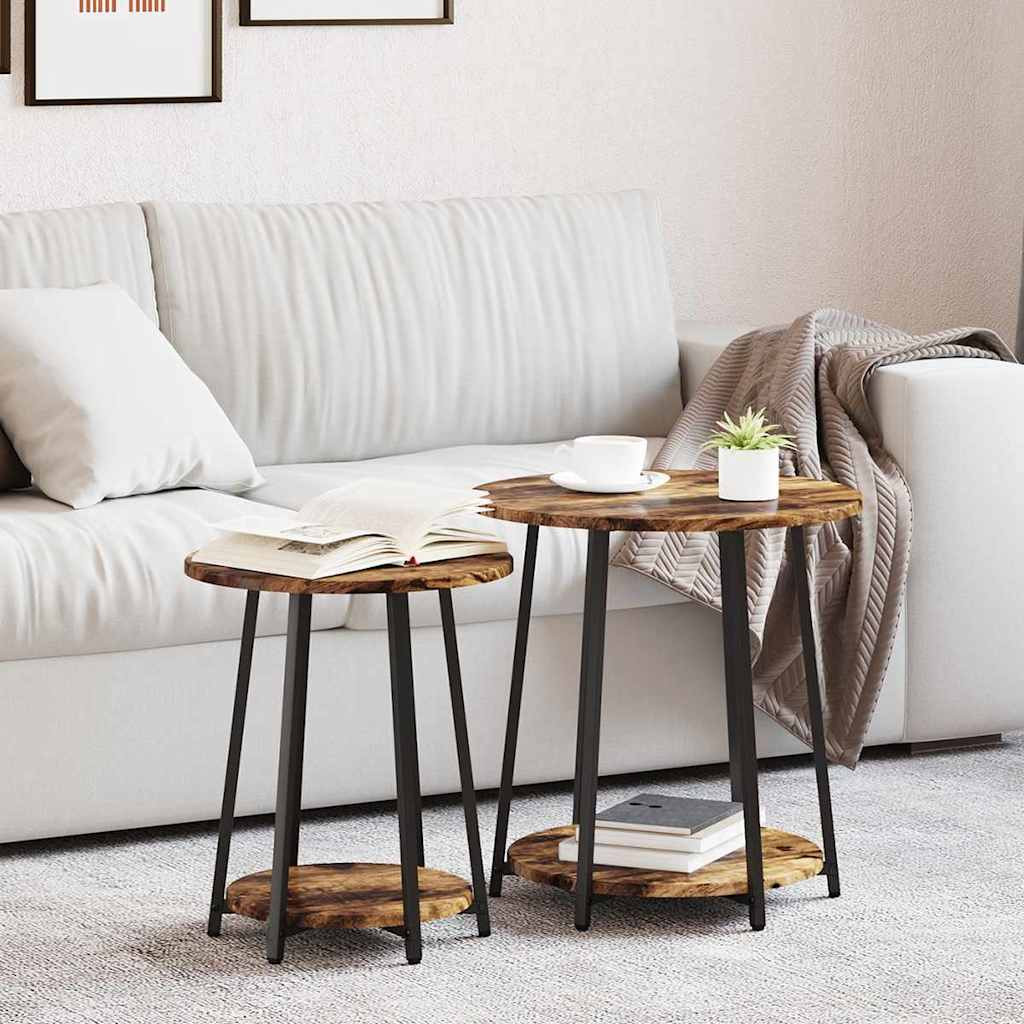 vidaXL Beistelltisch-Set mit Regal 2 pcs Geräucherte Eiche und Schwarz