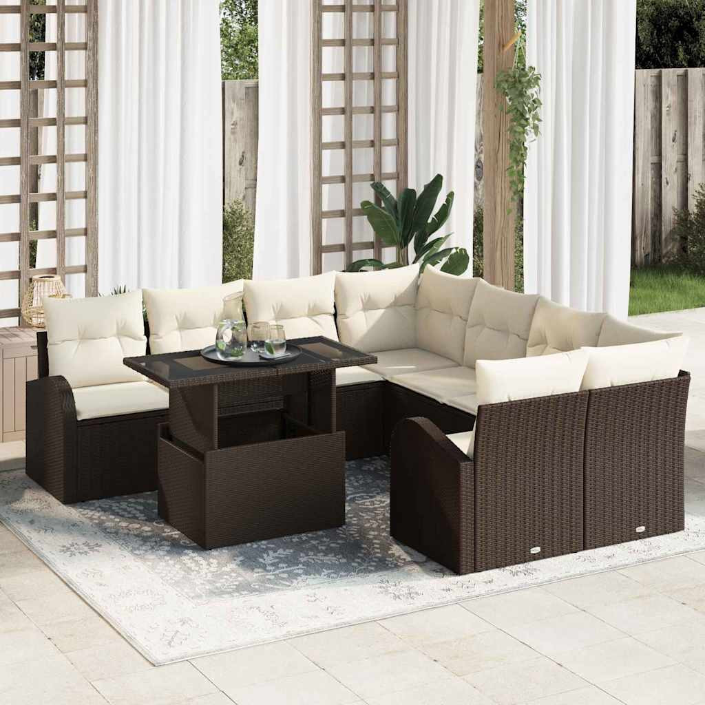 vidaXL Gartensofa-set mit Speicher 9 pcs Braun Poly-Rattan