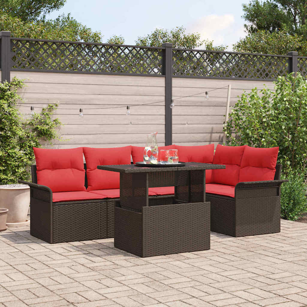 vidaXL Gartensofa-set mit Kissen 6 pcs Braun Poly-Rattan