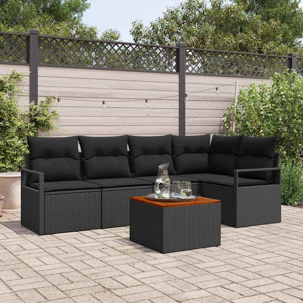 vidaXL Gartensofa-set mit Kissen 6 pcs Schwarz Poly-Rattan