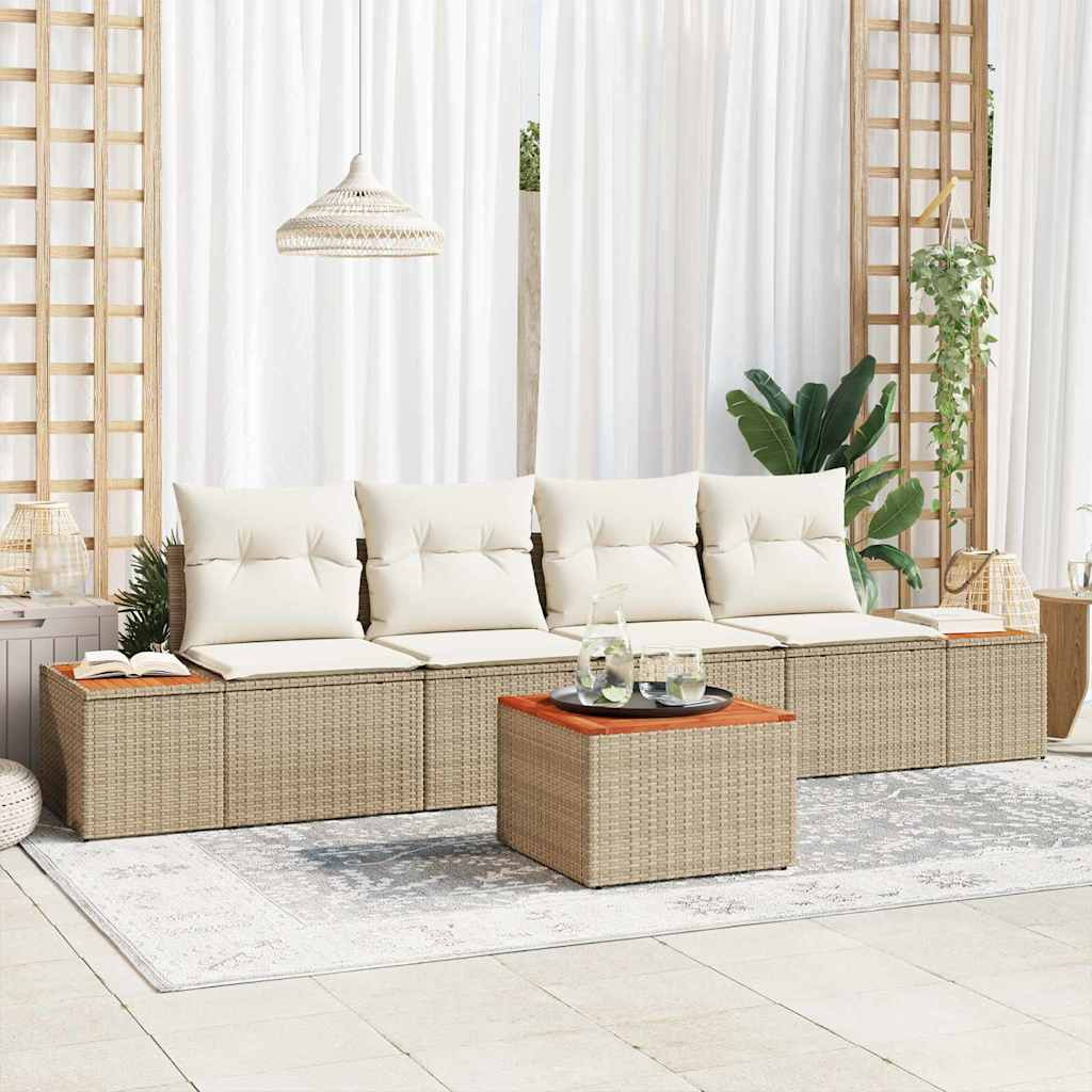 vidaXL Gartensofa-set mit Kissen 5 pcs Beige Poly Rattan