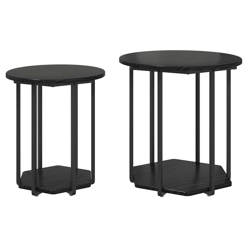 vidaXL Beistelltisch-Set mit Regal 2 pcs Schwarz Eichen-Optik