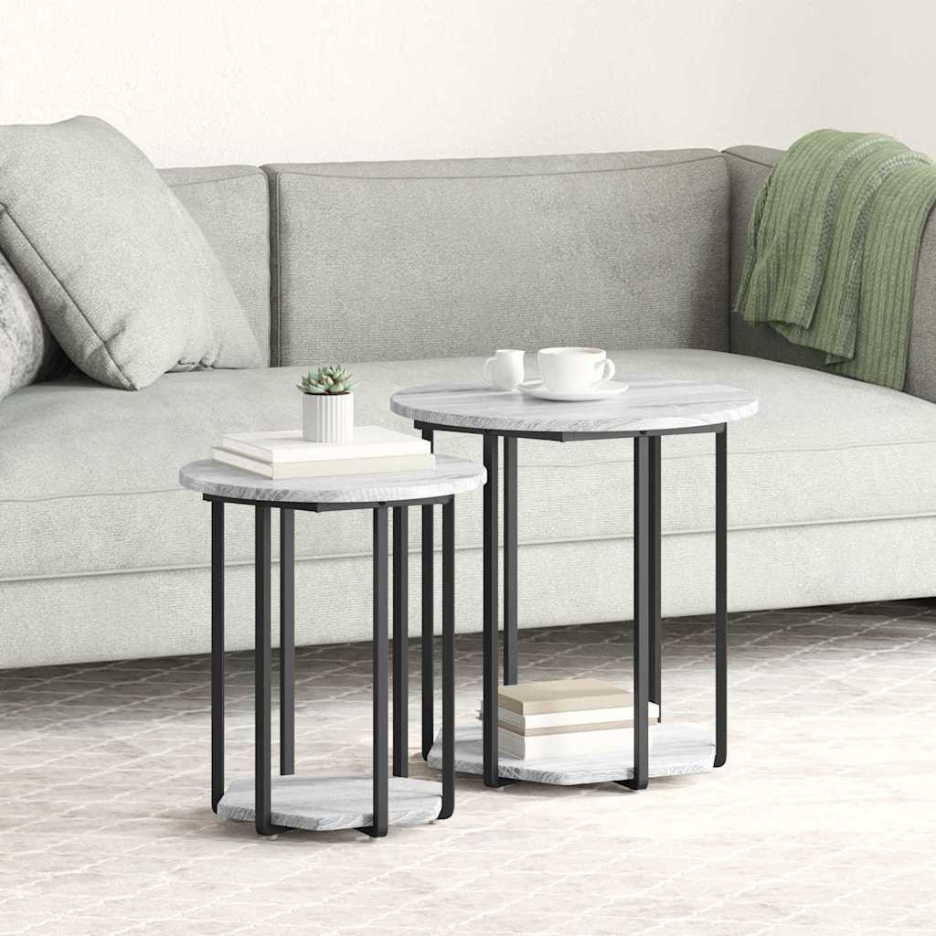 vidaXL Beistelltisch-Set mit Regal 2 pcs Grau