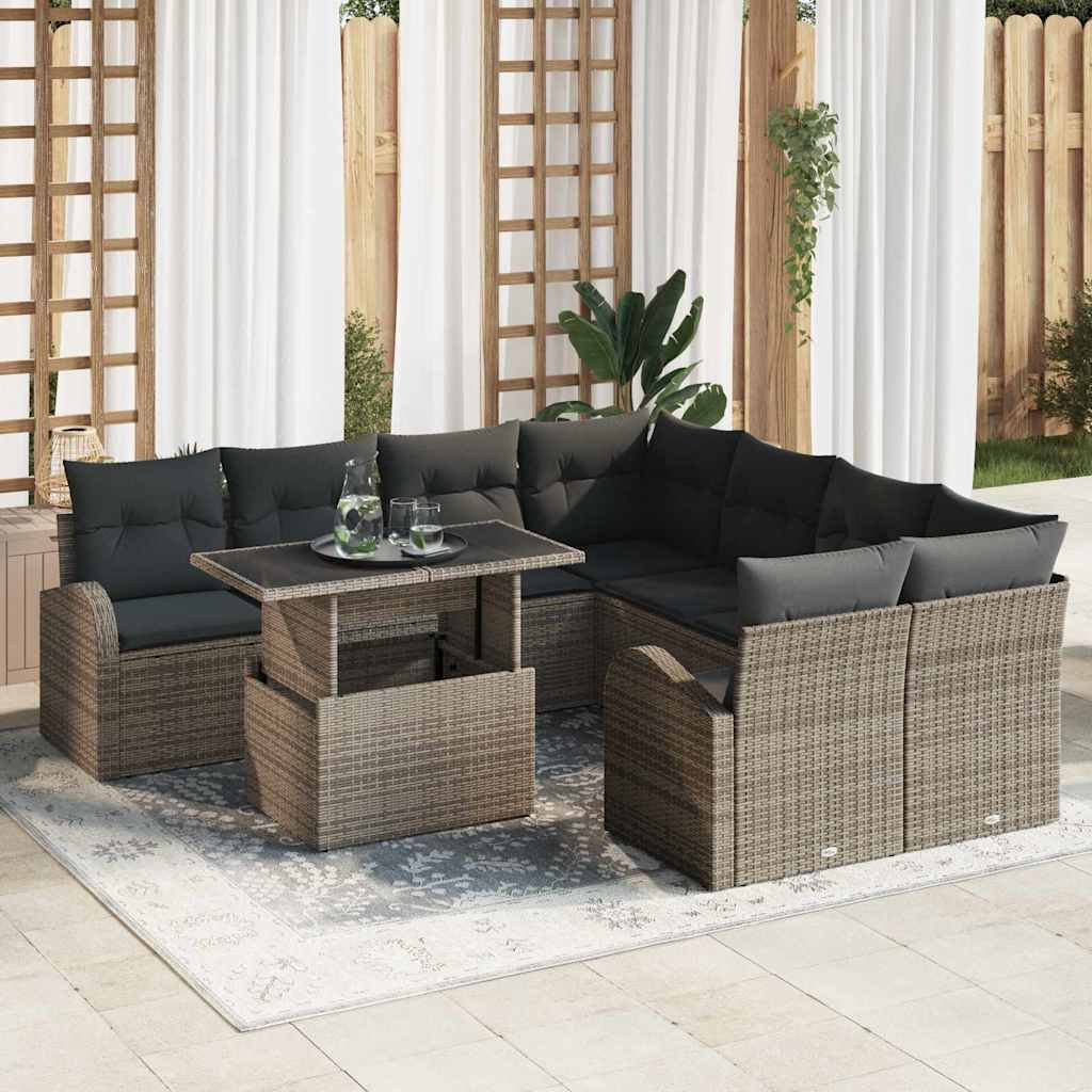 vidaXL Gartensofa-set mit Speicher 9 pcs Grau Poly-Rattan