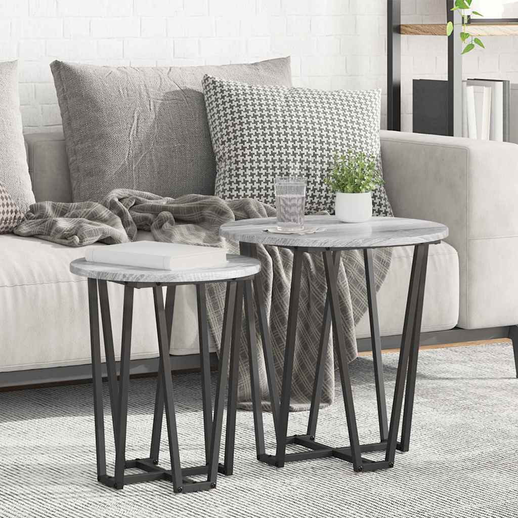 vidaXL Beistelltisch-Set 2 pcs Grau Sonoma und Schwarz