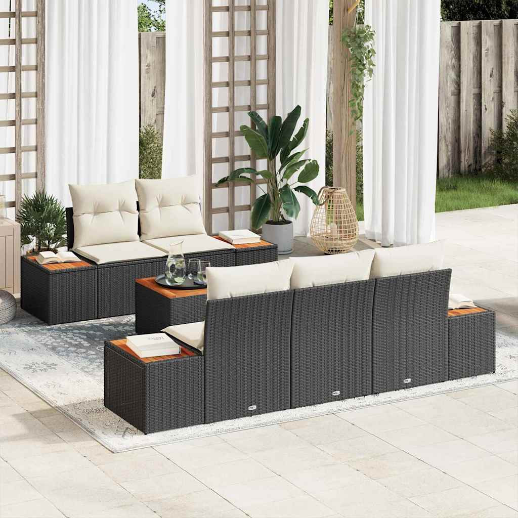 vidaXL Gartensofa-set mit Kissen 6 pcs Schwarz Poly Rattan