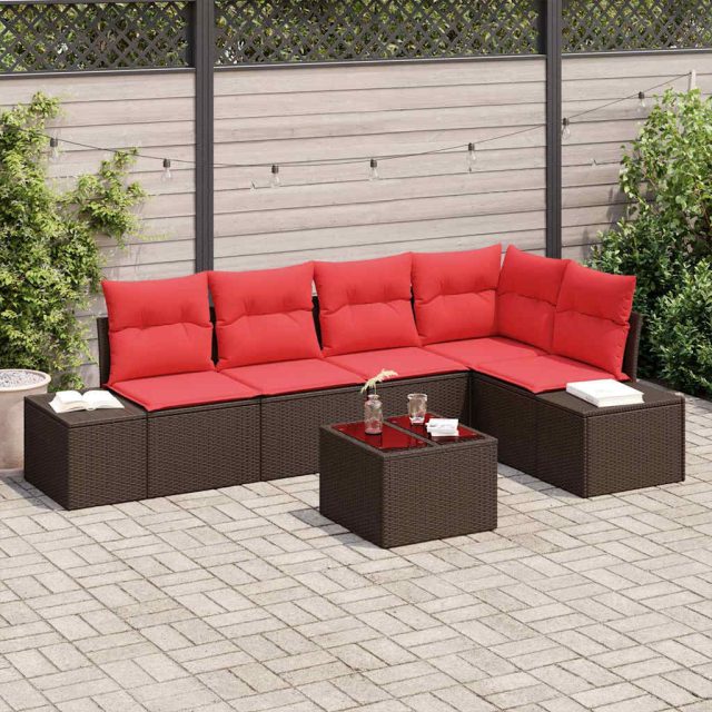 vidaXL Gartensofa-set mit Kissen 6 pcs Braun Poly-Rattan