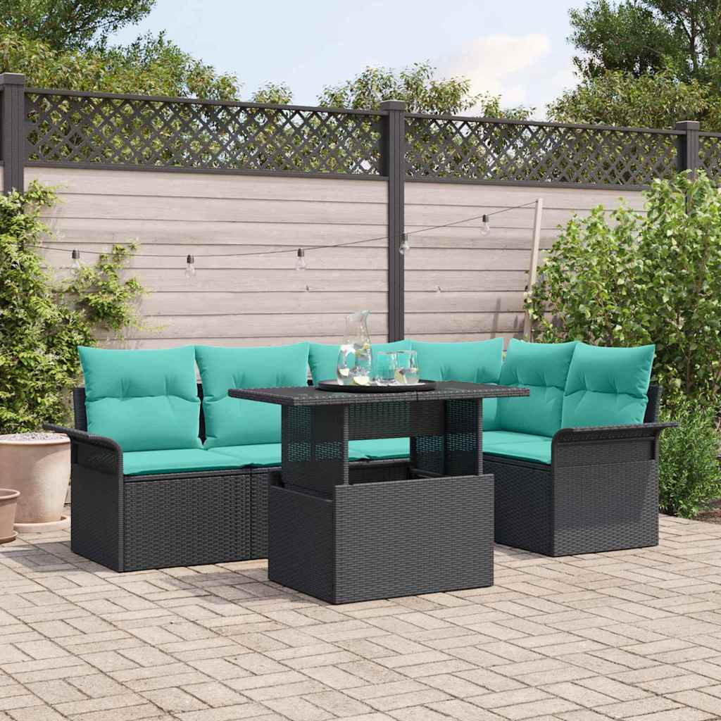 vidaXL Gartensofa-set mit Kissen 6 pcs Schwarz Poly-Rattan