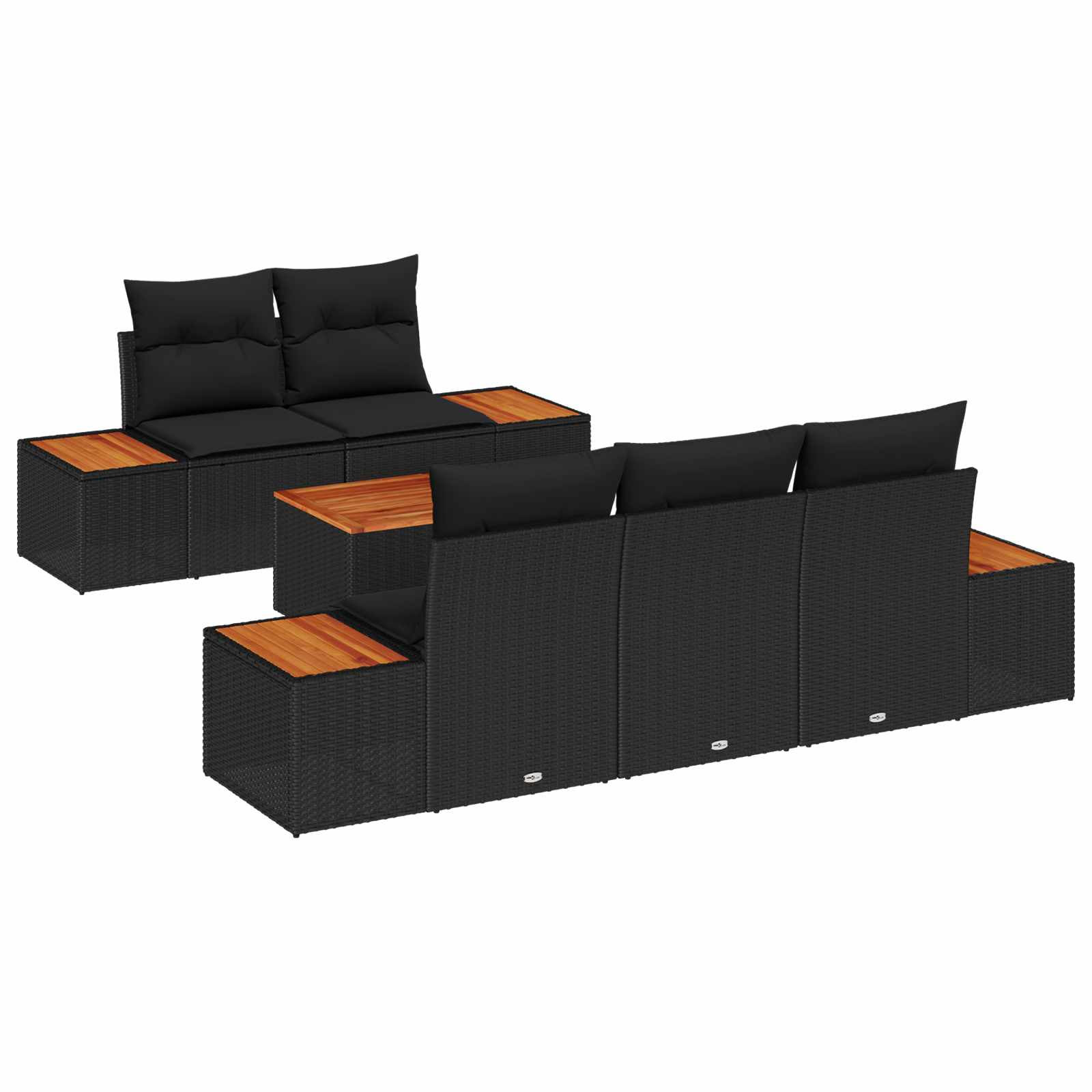 vidaXL Gartensofa-set mit Kissen 6 pcs Schwarz Poly Rattan