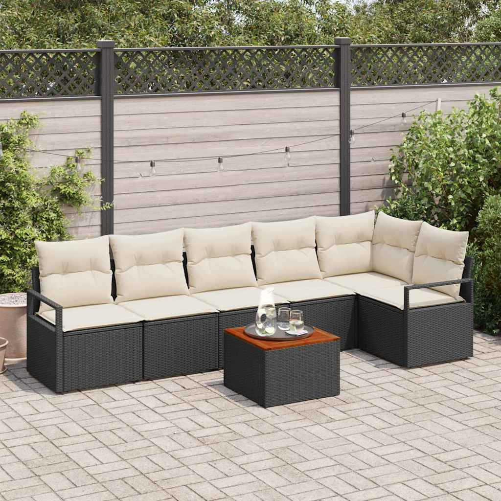 vidaXL Gartensofa-set mit Kissen 7 pcs Schwarz Poly-Rattan