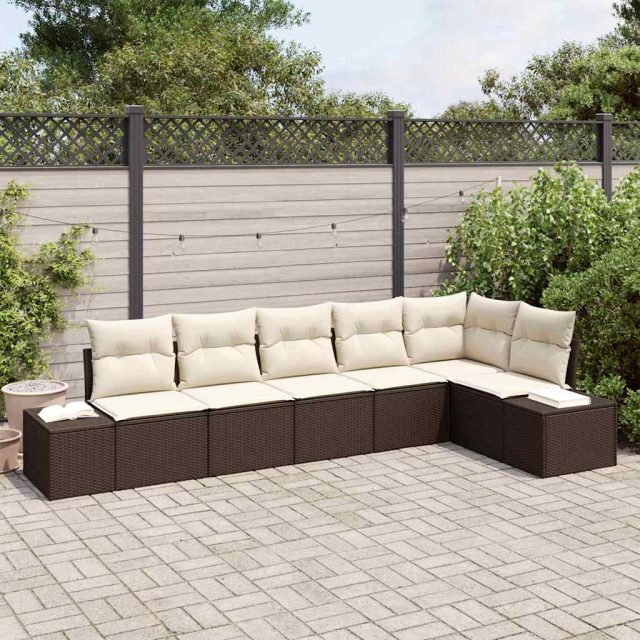 vidaXL Gartensofa-set mit Kissen 6 pcs Braun und Creme Poly-Rattan