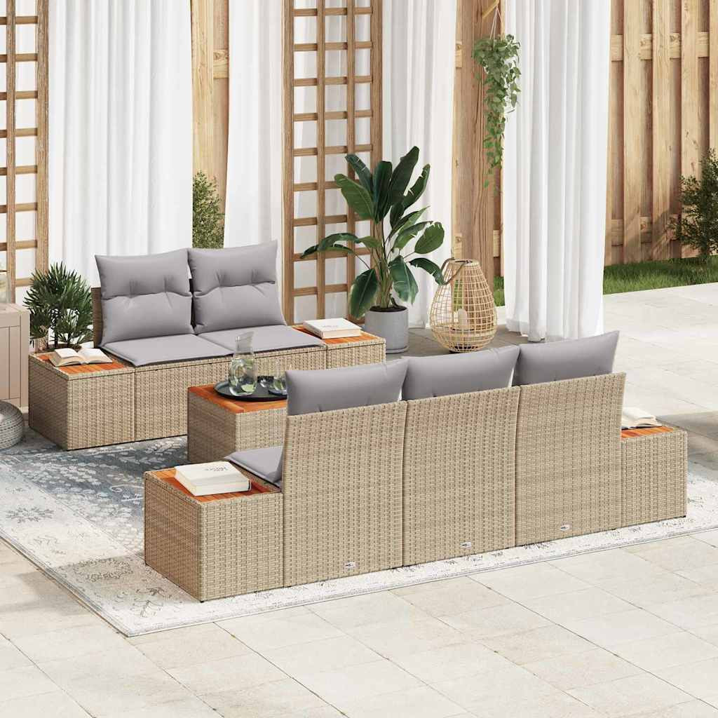 vidaXL Gartensofa-set mit Kissen 6 pcs Beige Poly Rattan